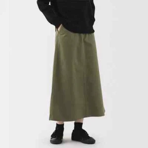 Muji Washed Herringbone Baker gerader Rock khaki grün Damen XS - Bild 1 von 4
