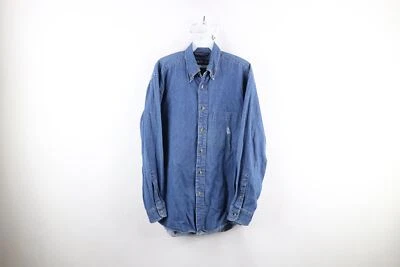 Vintage 90s Nautica Mens Small Faded Baggy Fit Denim Button Down Shirt Blue - Image 1 of 4