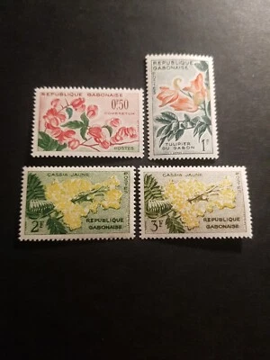 Sello Gabón Flora Flores Naturaleza No. 153/156 Nuevo ** MNH 1961 Foto 1 de 2