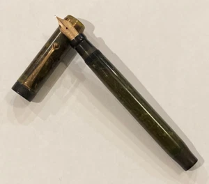 Vtg Parker Dufold Celluloid Mottled Green Fountain Pen w Dufold Nib Unrestored - Picture 1 of 13