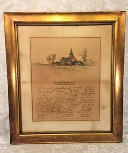Tobin Engraving of Independence Hall 1899 w/ Facsimile Signatures of Declaration - Picture 1 of 11