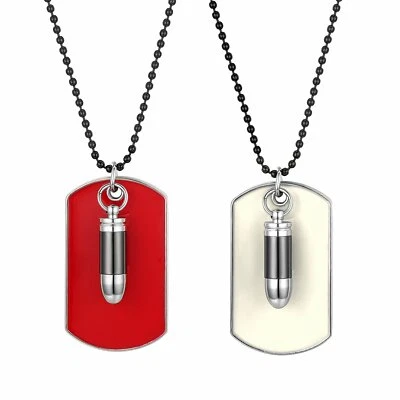 Collar de cadena de cuentas de bala colgante de acero inoxidable con etiqueta de perro militar del ejército para hombres 27" Foto 1 de 4