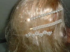 Three White Pearl Golden 3" Hair Bobby Pins in Gift Box - Picture 1 of 3