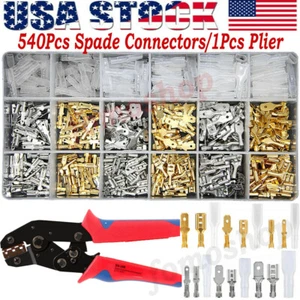 540Pcs Male Female Spade Wire Connector Crimp Terminal Kit for Car Audio Speaker - Picture 1 of 23