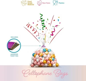 200 PK Resealable Cello Cellophane Bags Candy Treats Cookie Clear Plastic Sleeve - Picture 1 of 7