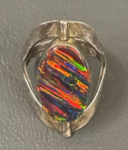 Anillo de ópalo ovalado de plata esterlina modernista reversible de colección talla 8 mexicano - Imagen 1 de 6