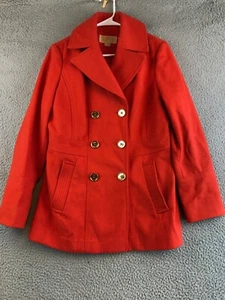 Michael Kors Coat Women's 10 Orange Wool Blend Double Breasted Button Front - Picture 1 of 22