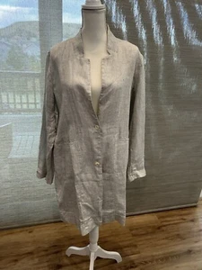 Eileen Fisher Organic Linen Slub Check Long Jacket Large NWT $268 - Picture 1 of 7
