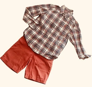 Polo Ralph Lauren Boys LOT Shirt Button Plaid Shorts Papaya 8 (Slim Shirt) - Picture 1 of 12