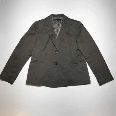 Evan Picone Suit Blazer Jacket Womens 14 Herringbone Brown Pockets Classic Luxe - Image 1 of 4
