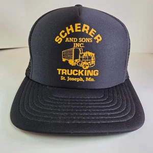 Vintage Scherer & Sons Trucking Mütze St. Joseph MN schwarz Schaumstoff Netz Druckknopflasche Promo - Bild 1 von 16