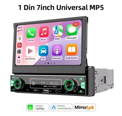 autoradio 1 din con schermo a scomparsa Carplay Android E Apple Touch Bluetooth  - Immagine 1 di 4