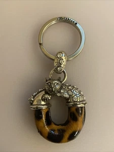 Brighton Rhinestone Animal Print Panther Brown/black Leather Silver Tone Key Fob - Picture 1 of 7