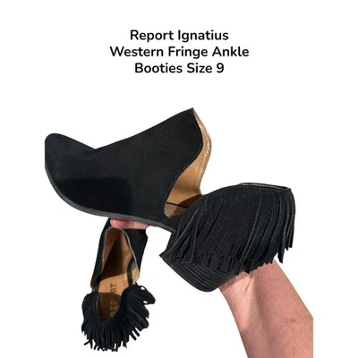 Report Ignatious Suede Fringe Bootie Size 9 Black Ankle Boots - Image 1 of 4