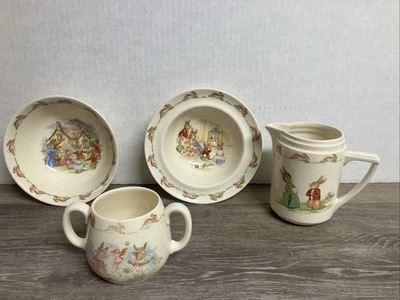 Royal Doulton Bunnykins Lote Jarra Cuenco Plato Azúcar De Colección Hecho en Inglaterra Foto 1 de 4