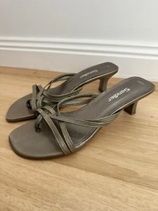 90s Y2k Sandler Strappy Thing Sandal Mid Heels 9.5 B Made Australia Metallic - Picture 1 of 9