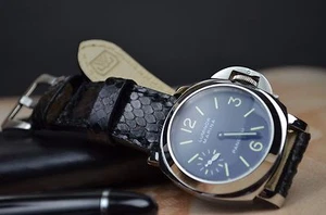 PULSERA RELOJ 26 24 22 MM AUTÉNTICO PITHON NEGRO PARA PANERAI ETC HECHO A MANO MA CORREA - Imagen 1 de 12