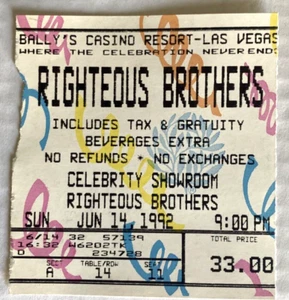 Concert Ticket Stub July 14 1992 The Righteous Brothers Ballys Casino Resort - Picture 1 of 3