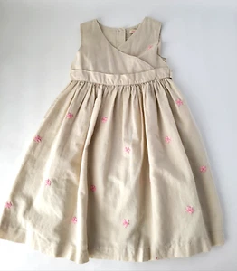 Jillian's Closet Girls Vintage Dress Size 5 Tan Linen Pink Floral Embroidery - Picture 1 of 4