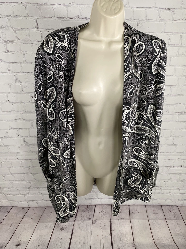 VTG Classics Leslie Fay Black White Paisley Open Front Lightweight Cardigan 14 - Image 1 of 4