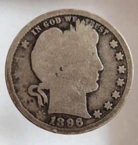 1896 P Barber Quarter Dollar 90% Silver - Philadelphia Mint - Picture 1 of 3