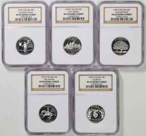 1999-S 25C 5-Coin Silver Proof Quarter Dollar Set PF69UCAM NGC 1795790-063 - Picture 1 of 2