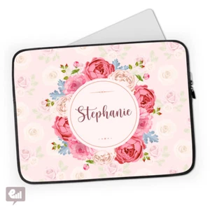 Personalised Laptop Case Roses Wreath Ladies Pink Floral Cover Sleeve Bag Gift 2 - Picture 1 of 4