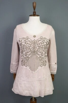 Camisa túnica Elisa Cavaletti Club rosa Lagenlook bordada talla M Foto 1 de 4