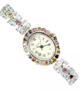 100 % natürlicher unbeheizter blauer Aquamarin & Turmalin 925 Silber Uhr 7,5 Zoll - Bild 1 von 11