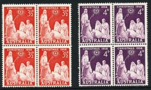 Australian 1958 Christmas set of 2 stamps in blocks of 4, Mint Never Hinged - Picture 1 of 1