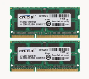 8GB Crucial 2X 4GB 4G PC3L-12800S SODIMM RAM Laptop Memory DDR3L 1600Mhz Intel # - Picture 1 of 10