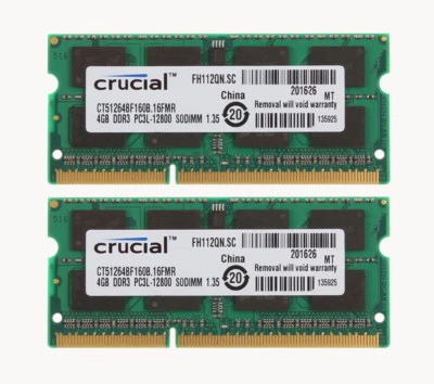 8GB Crucial 2X 4GB 4G PC3L-12800S SODIMM RAM Laptop Memory DDR3L 1600Mhz Intel # - Image 1 of 4