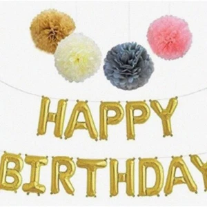 Golden Celebration Party Kit: Happy Birthday Balloon Letters, Banner, Tissue Pap - Picture 1 of 7