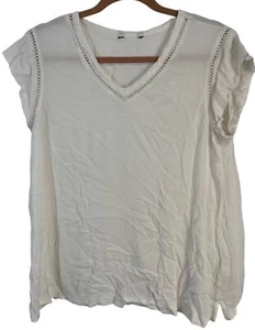 short sleeve blouse shirt v-neck v-side white sheer no size tag medium READ - Picture 1 of 5