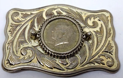 Hebilla de cinturón de medio dólar Kennedy de acero inoxidable con esmalte blanco ~ 109,8 g Foto 1 de 3