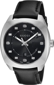 Gucci Men's GG2570 Black Dial Leather Strap Quartz Watch - YA142307 ($870 MSRP) - Picture 1 of 13