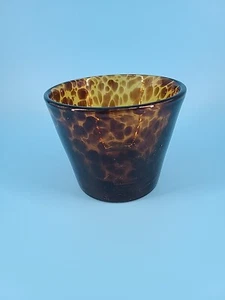 Hand Blown Art Glass Candle Holder Tortoise Speckled Amber Glass Votive - Picture 1 of 6