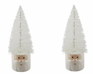 Set of 2 Mini Christmas Trees in Ceramic Santa White - Picture 1 of 2
