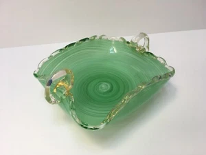 Vintage Italian Gold Flake Art Glass Handled Candy Dish ~ Murano, MCM - Picture 1 of 18