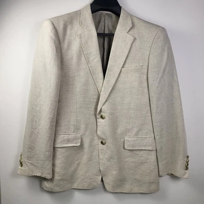 Nordstrom Ormezzano Linen Blazer Men's 40R Beige Two Button Pockets Sport Coat - Image 1 of 4