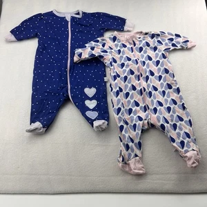 Set Of 2 Just Born Size Newborn Baby Pajamas Sleeper Footie Zip Up Pink Blue - Picture 1 of 8
