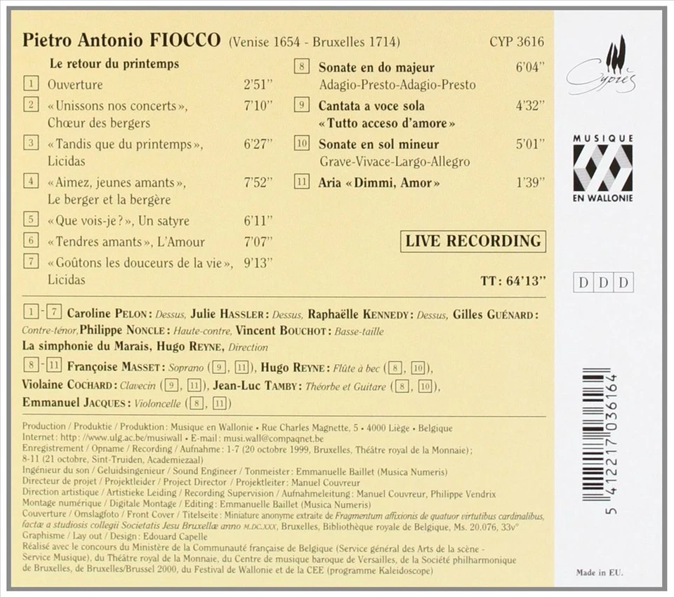 FIOCCO: LE RETOUR DU PRINTEMPS, ETC / REYNE, PELON, ET AL NEW CD - Image 1 of 1