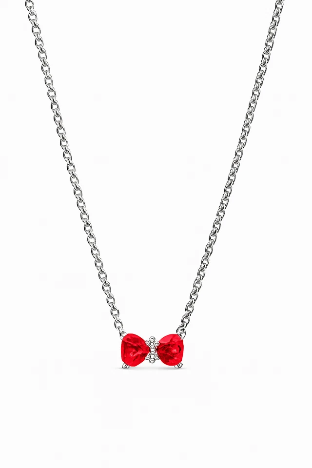 Collar con lazo rojo brillante, plata de ley 925, ajuste Pandor Foto 1 de 1