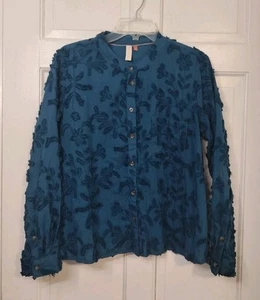 Anthropologie PILCRO Whitney Textured Trapeze Buttondown Top Peacock Blue Size M - Picture 1 of 10