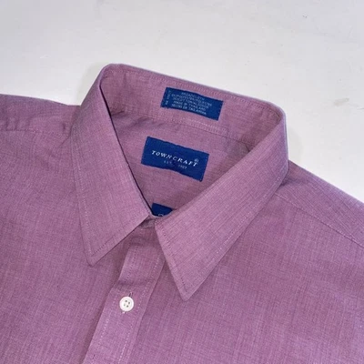 Camisa para hombre Town Craft manga corta cuello abotonada roja púrpura talla 17 Foto 1 de 4