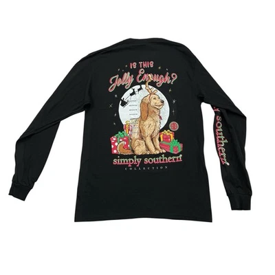 Camisa Simply Southern Mujer Mediana M Negra Navidad Perro Is This Jolly Enough Foto 1 de 4