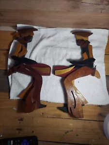 2 Rare Wooden Wall Sculpture 13.5" X 7" Multi Color Wood ( Moving Pieces) Read - Picture 1 of 11