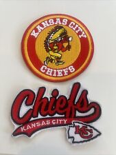 (2) Kansas City Chiefs vintage embroidered iron on logo patch 3.5” X 2.5” & 3”