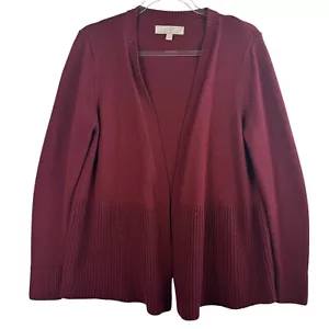 LOFT Open Front Cardigan Sweater Wool Blend Italian Yarn Burgundy Size M Capsule - Picture 1 of 7