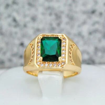 Bezaubernde Damen, Herren-Ring filled Gold K18/750er Edelstein Grün Smaragd,  - Bild 1 von 3